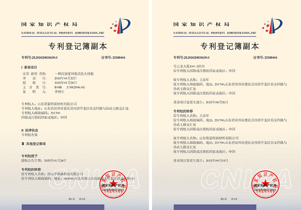 斯蒙特-一种强度网架式防火墙板实用新型专利